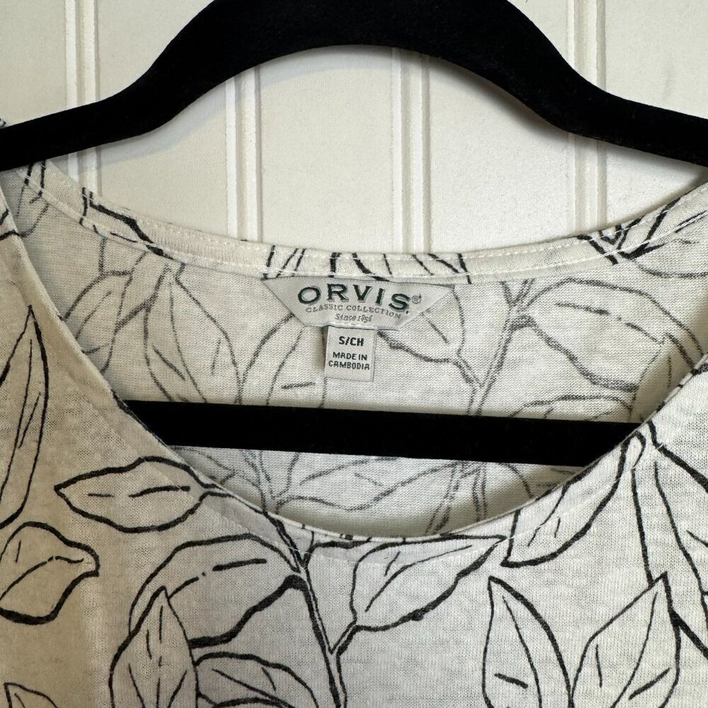 Orvis Linen Blend White Botanical Cap Sleeve Top D8 - Picture 2 of 4